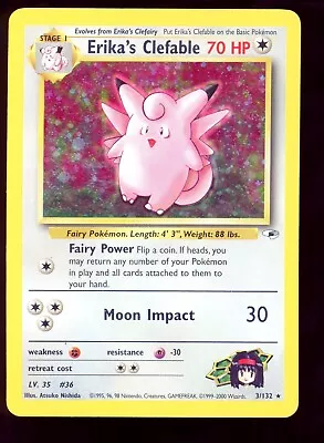 Erika's Clefable Gym Heroes 3/132 Holo Unlimited Holo Rare Pokemon Card WOTC • $14.99