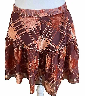 NWOT Urban Outfitters ORANGE RED BURNOUT VELVET Tiered Mini Skater Skirt Medium • $16