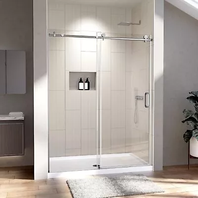 KPUY Sliding Shower Door 56  - 60  X 74  Frameless 5/16'' Clear Tempered Glass • $750.99