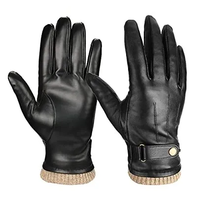 Mens Winter Gloves Nappa Leather Warm Cashmere Touchscreen Dress Large Black • $42.51