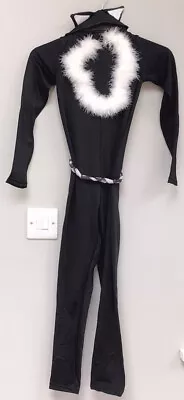 Young Girls - Shiny Black Cat Suit/Headband/Tail 6-8 Yrs For Dance Etc (SH4) • £23.99