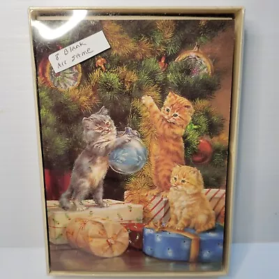 Vtg Marian Heath 8 Christmas Cards Envelopes Kittens By The Tree Leslie Hammett  • $16