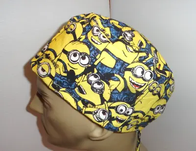 Men's Scrub Hat Minions On Yellow Kevin Bob And More Sahalee Ties In The Back • $12.99