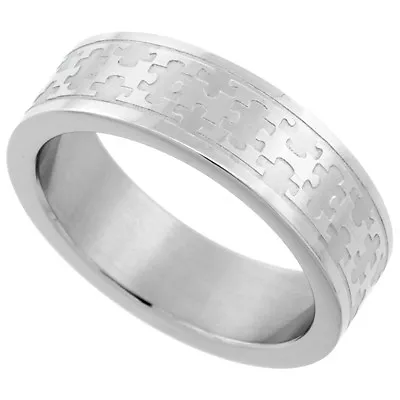 6mm Stainless Steel Autism Awareness Jigsaw Puzzle Wedding Band Ring  • $10.99