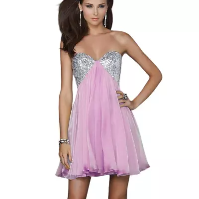 La Femme 17649 Strapless Sequined Sweetheart Mini Prom Dress Pink Silver Size 10 • $99