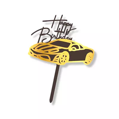Acrylic Cake Topper Happy Birthday Black Gold Racing Car Party Decoration Design • £2.69