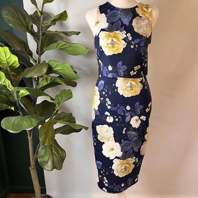 $15.50 • Buy ASOS Navy Yellow White Floral Midi Dress Size 10 - Returns Available