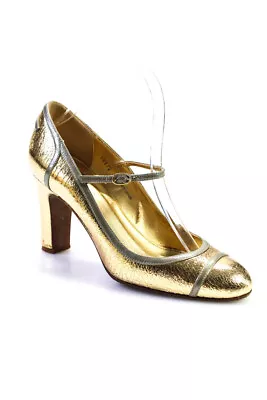 J Crew Womens Metallic Leather Strappy Cap Toe High Heels Gold Tone Size 7.5 • $41.49
