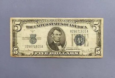 1934 D Series USA - 5 Dollar - Silver Certificate; Blue Seal & Five • $5.86