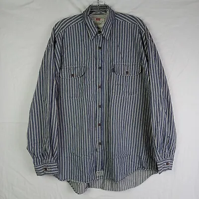 Vintage 90s Levis Blue Stripe Shirt Cotton  Chambray Button Long Sleeve XL • $24.95