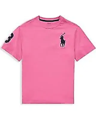 Ralph Lauren Polo Boys T Shirt Top Crew S/S Age 2-14 Big Pony Pink New Genuine • £8.95
