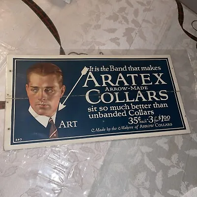 1920s Vintage Man Aratex Collars Cardboard Trolley Card Ad Boston Sign! • $275