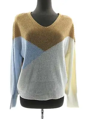 FCT With Love  Womens Sweaters Pullover V Neck Long  Sleeve Tunic Colorblock • $16.79