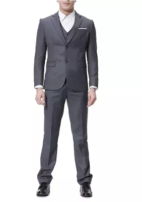 Cloudstyle Men's 3-Piece 2 Buttons Slim Fit Jacket Smart Wedding Formal Suit S • $49.79