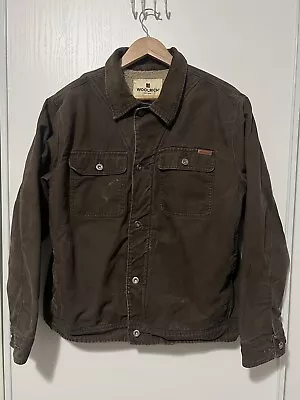 Woolrich Jacket Mens L Brown Sherpa Lined Chore Barn Coat Canvas Workwear • $39.99