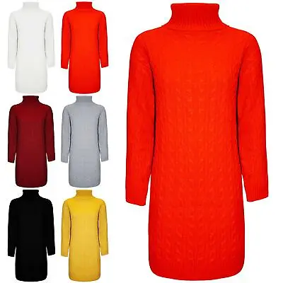 £9.99 • Buy Womens Ladies Polo Turtle High Neck Chunky Knitted Pullover Long Jumper Dresses