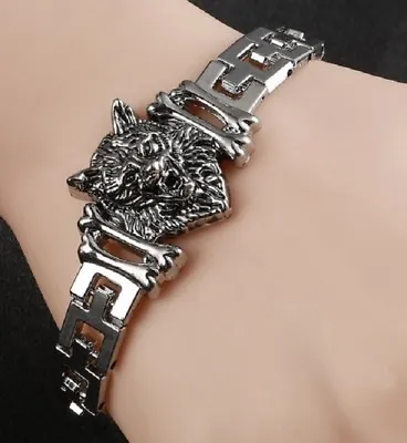 £8.95 • Buy Stainless Steel Silver Wolf Head Chain Link Bracelet Viking Norse Wolves F4 Uk