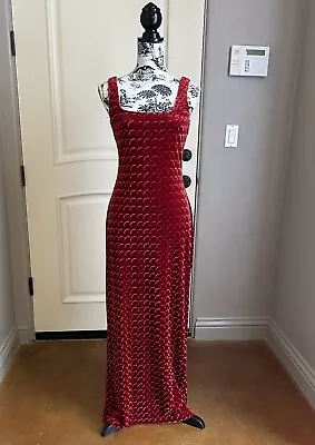 Vintage Algo Textured Velvet Red Bodycon Maxi Dress Sz 10 • $48