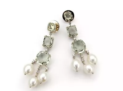 H.STERN H STERN 18k YG COBBLESTONES PRASIOLITE PEARL DIAMOND EARRINGS • $5800