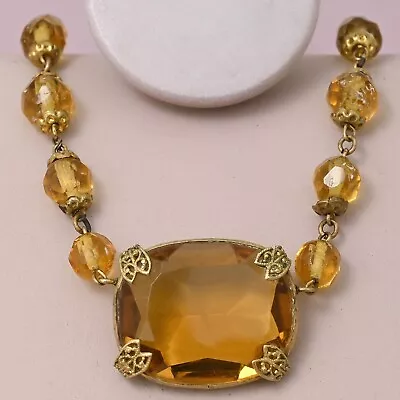 Vintage 1930s Czech Art Deco Glass Pendant Necklace • $135