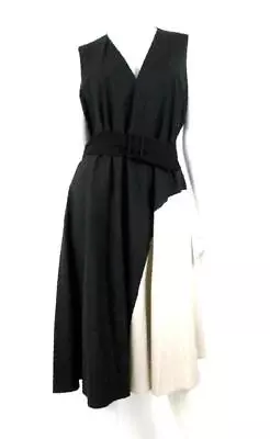 Martin Grant Black & Beige Colorblock Belted Cotton Poplin Dress Sz.42 • $125