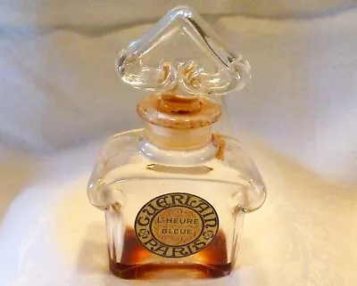 Vintage GUERLAIN Paris L'HEURE BLEUE 2 FL OZ GLASS Perfume BOTTLE ONLY W/ LABELS • $59.99