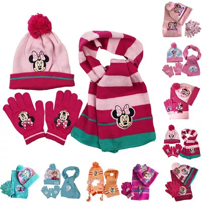 Princess Elsa Minnie Mouse Girls Hat Scarf Glove Winter Set Kids Warm Beanie Cap • £14.69