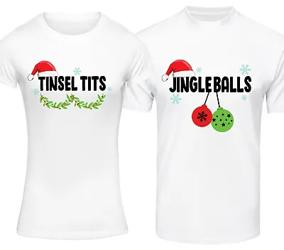 Unisex Christmas T-Shirt Set Jingle Balls Tinsel Funny Couples Xmas Tshirts • £19.99