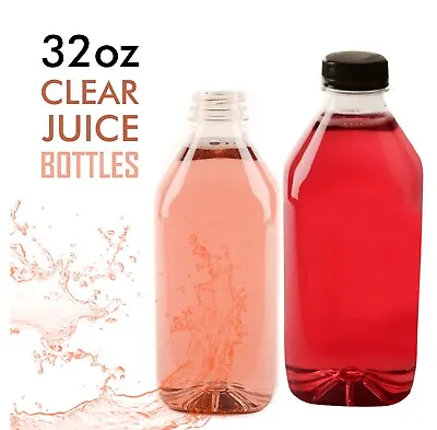 32oz Empty Clear Plastic Juice Bottle With Tamper Evident Cap Freezer Safe 10pcs • £28.87