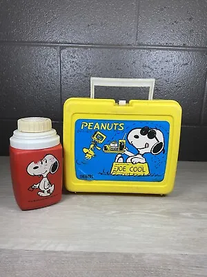 Vintage 1971 PEANUTS Joe Cool LUNCH BOX & Red THERMOS Snoopy Woodstock • $12.99