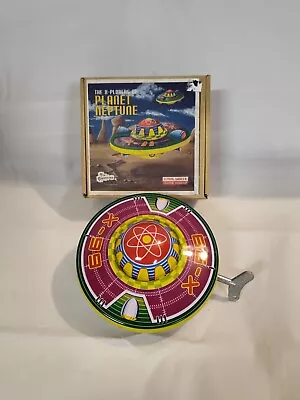 Classic Tin Wind Up FLYING SAUCER   PLANET NEPTUNE   UFO Toy Tin Treasures   L21 • $18.99