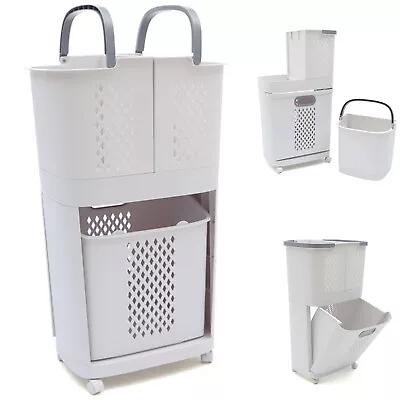 2 Tier Rolling Laundry Basket Moveable Household Laundry Basket W Wheel Bathroom • $56.26