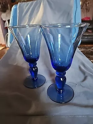Set Of Two (2) Blue Wine Goblets  By MIKASA - RARE VTG  • $24