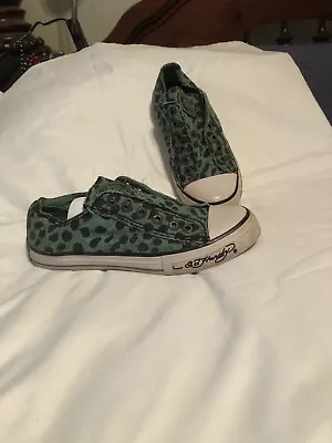 Ed Hardy Green Leopard Print Canvas Slip Ons Size 7 • $26