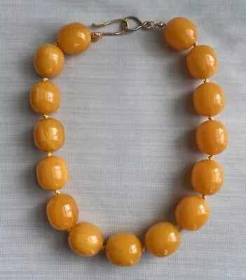 Vintage Butterscotch Bakelite Marbled Beads Choker Necklace Silver 925 Clasp • $79