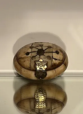 Camel Bone Oval Trinket Box - Brass Inlay - Owl Clasp Lined • $12