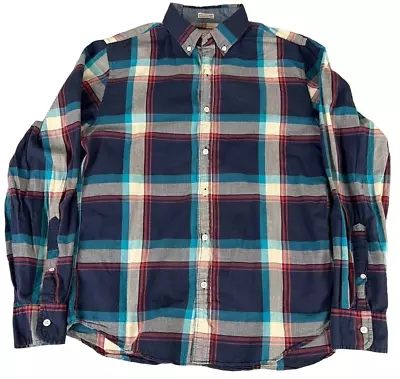 J Crew Shirt Mens Medium Long Sleeve Button Up Blue Plaid Indian Madras Slim Fit • $13.59