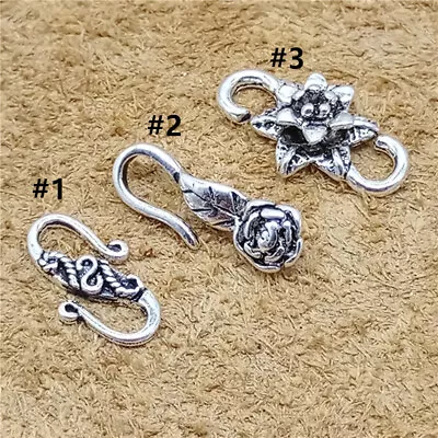 5 Sterling Silver Flower S Clasp 925 Silver Rose Greek Key Hook Connector • $8.51