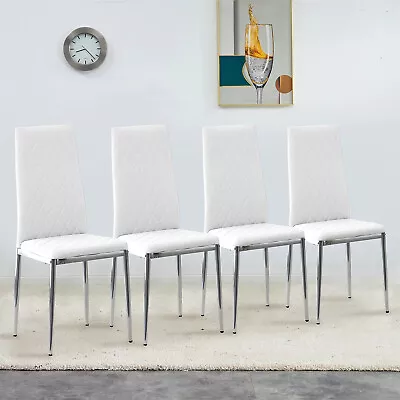 Set Of 4 Dining Chairs High Back PU Leather Kitchen Dining Chair W/ Metal Legs • $126.99