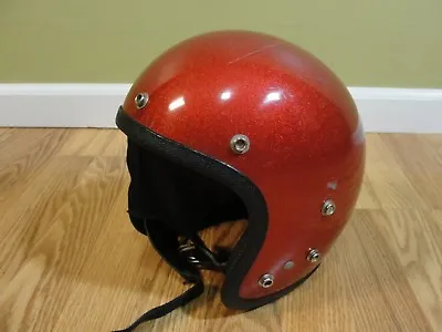 Vintage Genuine McHAL HEADWEAR Red Metalfkake Motorcycle Helmet Sz Small Bobber • $699.95