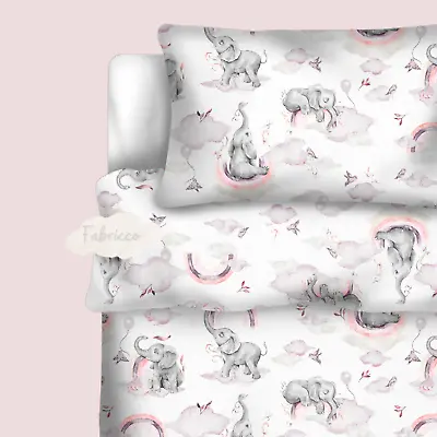 Baby Girl Bedding  ELEPHANT  RAINBOW COT  BEDDING SET DUVET COVER  PILLOWCASE • £21.50