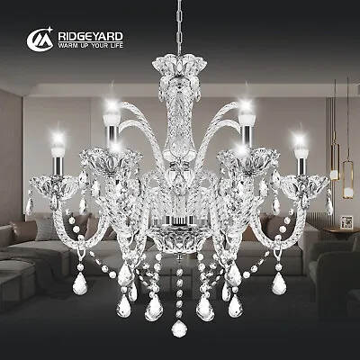 6 Light Crystal Chandelier Elegant Pendant Fixture Glass Ceiling Lighting • $75.57