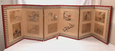 Antique Japanese Hand-Painted Wood Paper SCREEN Room Divider BIRDS 1920s #1 • $780