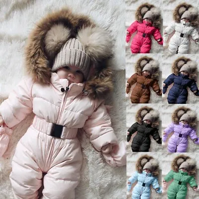 Infant Baby Winter Suit Boy Girl Jacket Hooded Jumpsuit Warm Thick Baby Coat • £22.99