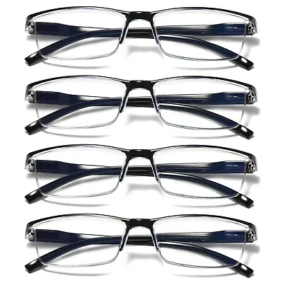 4 Pair Mens Rectangular Blue Light Blocking Reading Glasses Spring Hinge Readers • $14.65