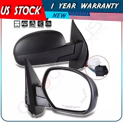 Power Fold Heated Puddle Light Signal Memory Black Mirrors For 07-13 Chevy GMC • $165.88