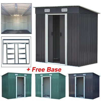 4X6/8 FT Metal Garden Sheds Pent Roof With Free Foundation Base Storage House UK • £145.95