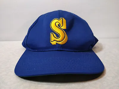 Vintage 80s 90s Seattle Mariners New Era Pro Model Blue Snapback Hat MLB • $99.99