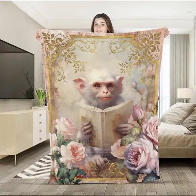 Romantic White Monkey Design 7 Ultra-Soft Micro Fleece Blanket For Home Decor • $52.99