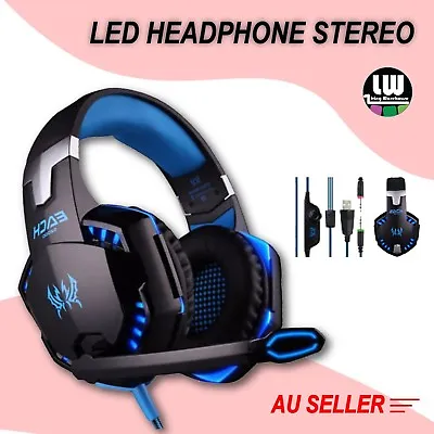 $36.42 • Buy 3.5mm Gaming Headset Mic Blue LED Headphones Stereo For Laptop PS3 Xbox One
